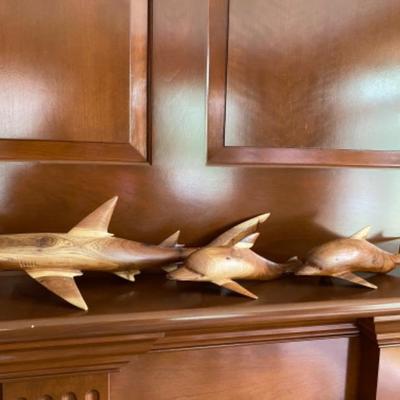 Lot # 45 Set of 3 Carved Wooden Shark / Porpoise 