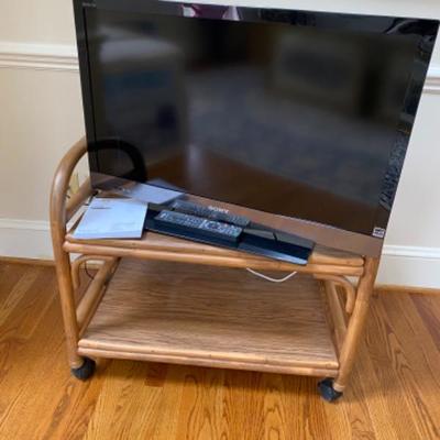 Lot # 74 Rattan TV Cart with Sony 32â€ Bravia TV