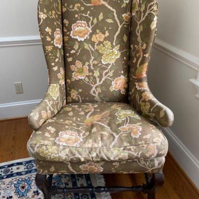 Lot # 78 Upholstered Queen Anne Style  Wing back chair