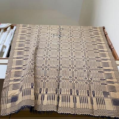 Lot # 87 Antique Early Handwoven Wool Coverlet 