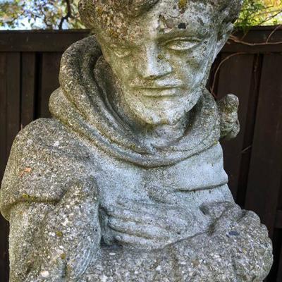 TALL Vintage Concrete St. Francis  Statue & Pedestal