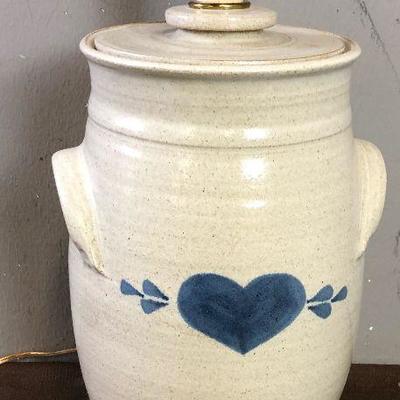 Lot #116 Butter Churn Stoneware LAMP with blue Heart