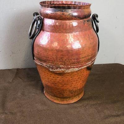 Lot #124 Copper Pot with Wrought Iron Handles 