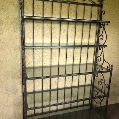 Beautiful Iron Bakers Rack with Brass Finials.
