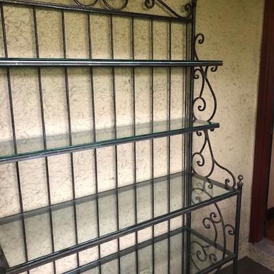 Beautiful Iron Bakers Rack with Brass Finials.