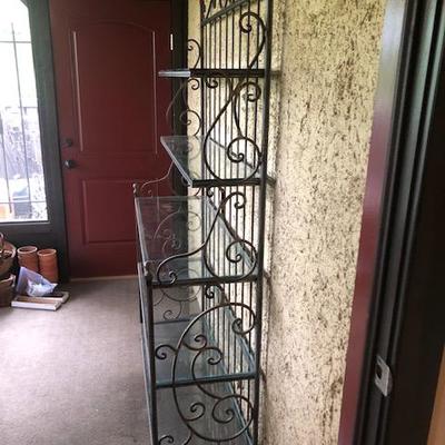 Beautiful Iron Bakers Rack with Brass Finials.