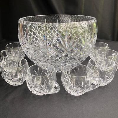 Beautiful Cut Crystal Punch Bowl and 8 cups.