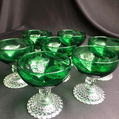 Set of 6 Green and Clear Glass Sherbets 