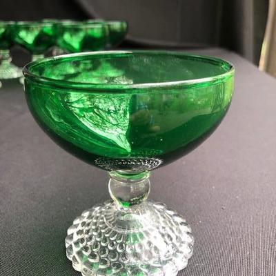 Set of 6 Green and Clear Glass Sherbets 