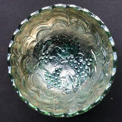 Set of 3 Small Green Carnival Glass Bowls.