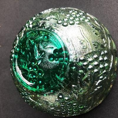 Set of 3 Small Green Carnival Glass Bowls.