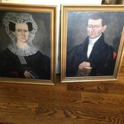 Lot #105 Pair of Antique Portrait Oil Paintings 