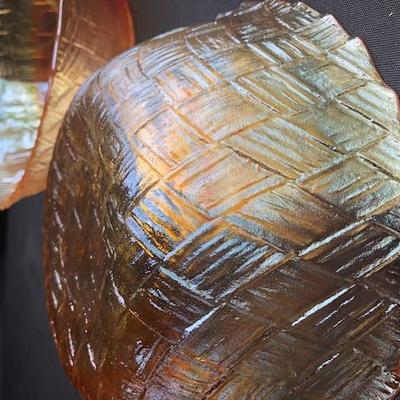 Pair of Carnival Glass Bowls. Basket Design.