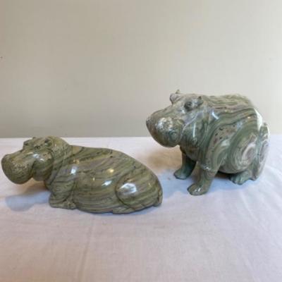 Lot #109 Pair of Marble Hippopotomas Figures 