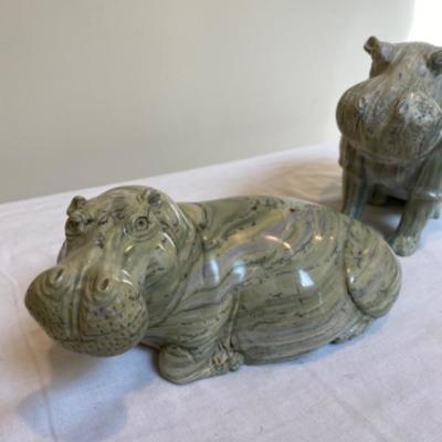 Lot #109 Pair of Marble Hippopotomas Figures 