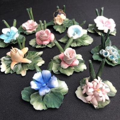 Set of 11 Capodimonte Porcelain Place Card Holders.