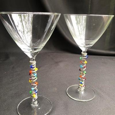 Pair of Wire and Bead Decorated Martini Glasses.