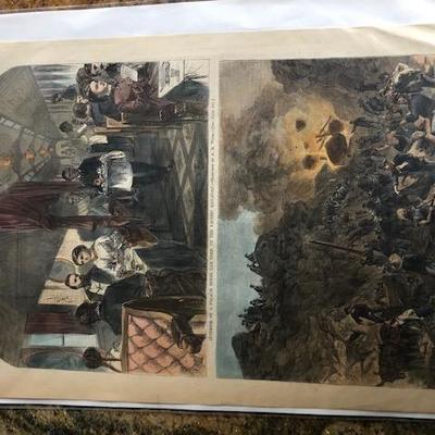 Lot 2  Set of 4 1800â€™s Harpers Weekly Pages. Hand Colored.