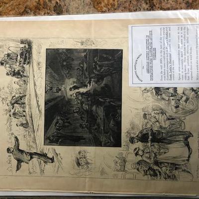 Lot 2  Set of 4 1800â€™s Harpers Weekly Pages. Hand Colored.