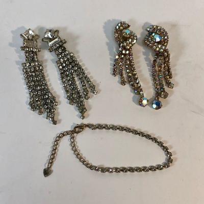 Vintage Rhinestone Bling  - 2 sets of earrings and a bracelet