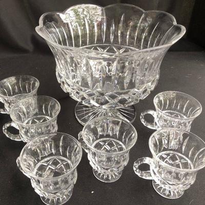 Crystal Punch Bowl w/7cups
