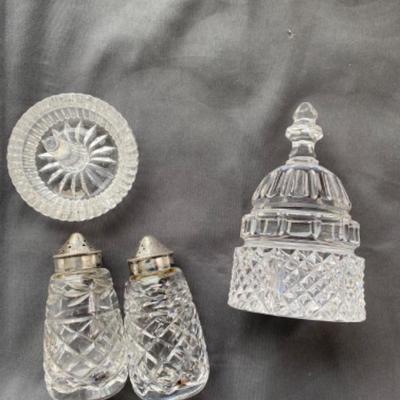 Lot # 134 Waterford Paperweight, ring holder, salt and pepper 