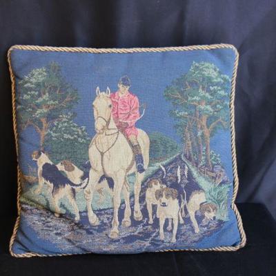 Fox Hunt Embroidered Tapestry Throw Pillow