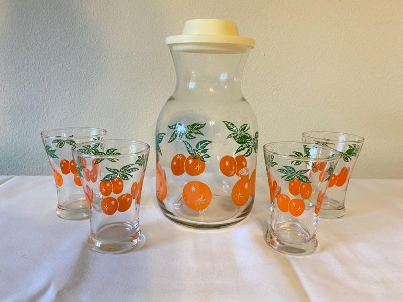 Vintage Orange Juice Carafe & Glasses