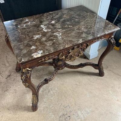 MARBLE TOP WITH GOLD LEAF INLAY SIDE TABLE 24