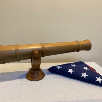 Lot # 159 Large Wooden Cannon with American Flag 
