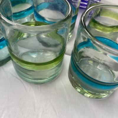 Lot # 169 Set of Hand blown Blue Green Glass set 