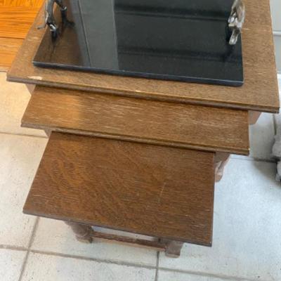 Lot # 174 Vintage ARAM Marble Cat Handle Tray w/ Nesting Tables