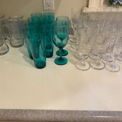 Lot # 183 Set of Blue and Clear Stemware / Glassware 