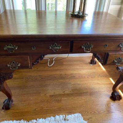 Lot # 189 Chippendale Style Desk with chair and lamp