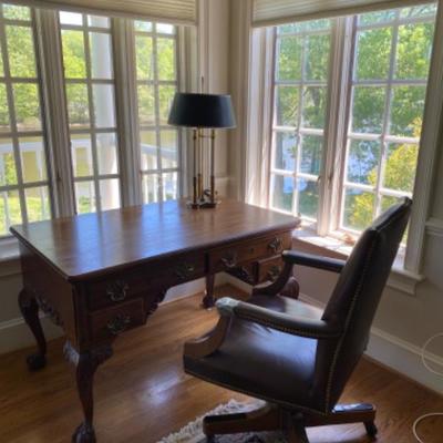 Lot # 189 Chippendale Style Desk with chair and lamp