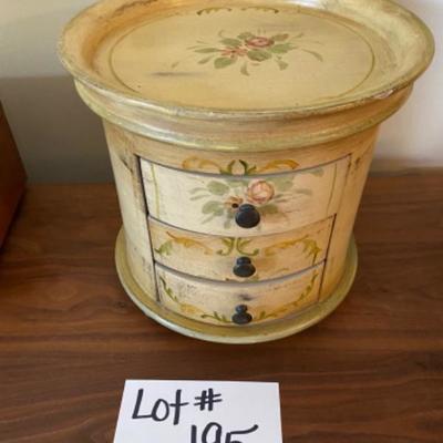 Lot # 195 Round Wooden Painted Jewelry Box 
