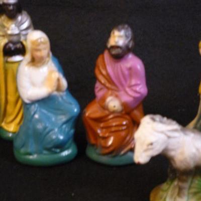 7 Piece Nativity Scene - OLD - Chalkware/Plaster