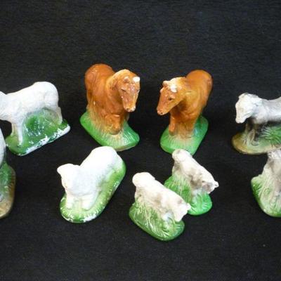 9 - Vintage/Old Farm animals - Chalkware/Plaster