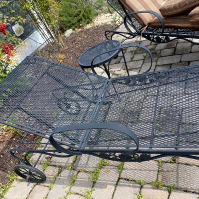 Lot # 203 Pair of Black Iron Chaise Lounges with Table 
