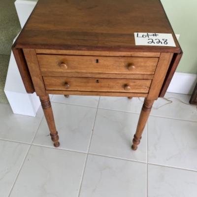 Lot# 228 Antique Drop leaf Sewing Table 