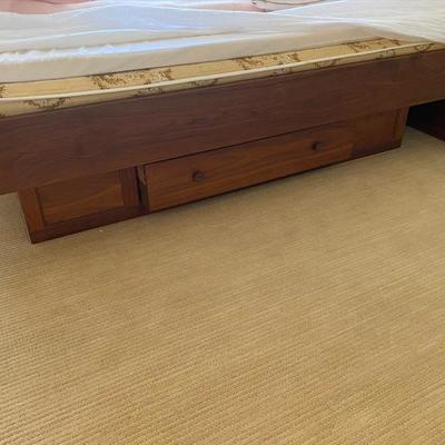 Lot #290 Handmade Solid Walnut Platform Storage Queen Bed 