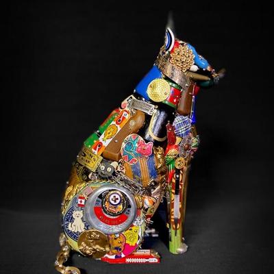 Recycled Art “Cat” Sculpture Leo Sewell Original