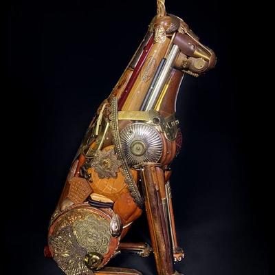 Recycled Art “Boxer” Sculpture Leo Sewell Original