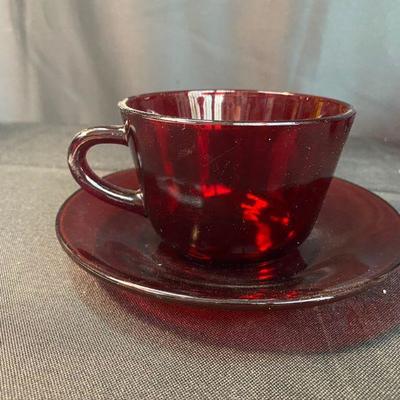 Ruby Red Tea Cup with Saucer & 2 Sugar Bowls