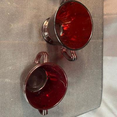 Ruby Red Tea Cup with Saucer & 2 Sugar Bowls