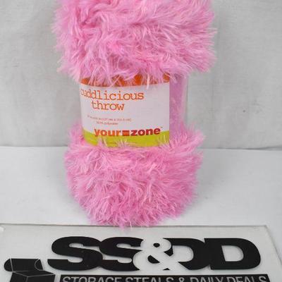 Long Hair Fur Throw by Your Zone, Bright Pink - New