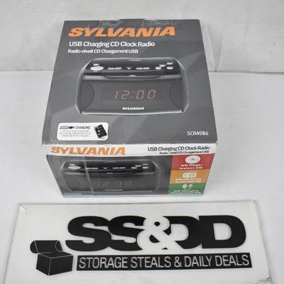 SYLVANIA SCR4986 USB-Charging CD Dual Alarm Clock Radio, $33 Retail - New