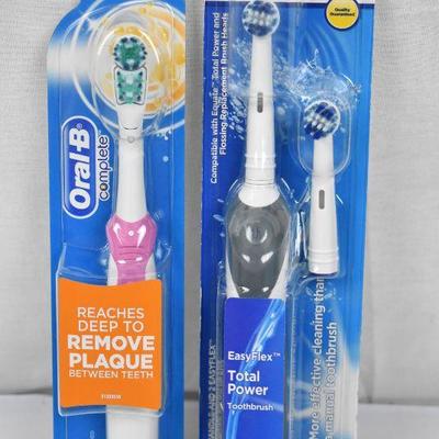 2 Electric Toothbrushes: Oral-B AND Equate EasyFlex w/ 2 Replacement Heads - New