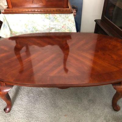 Traditional Formal Living Room Coffee Table, cherry parquet wood, oval