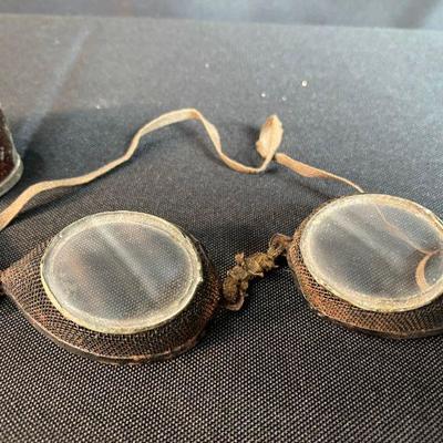 Antique Safety Goggles Eyeglasses Wire Mesh Sides Tin Case